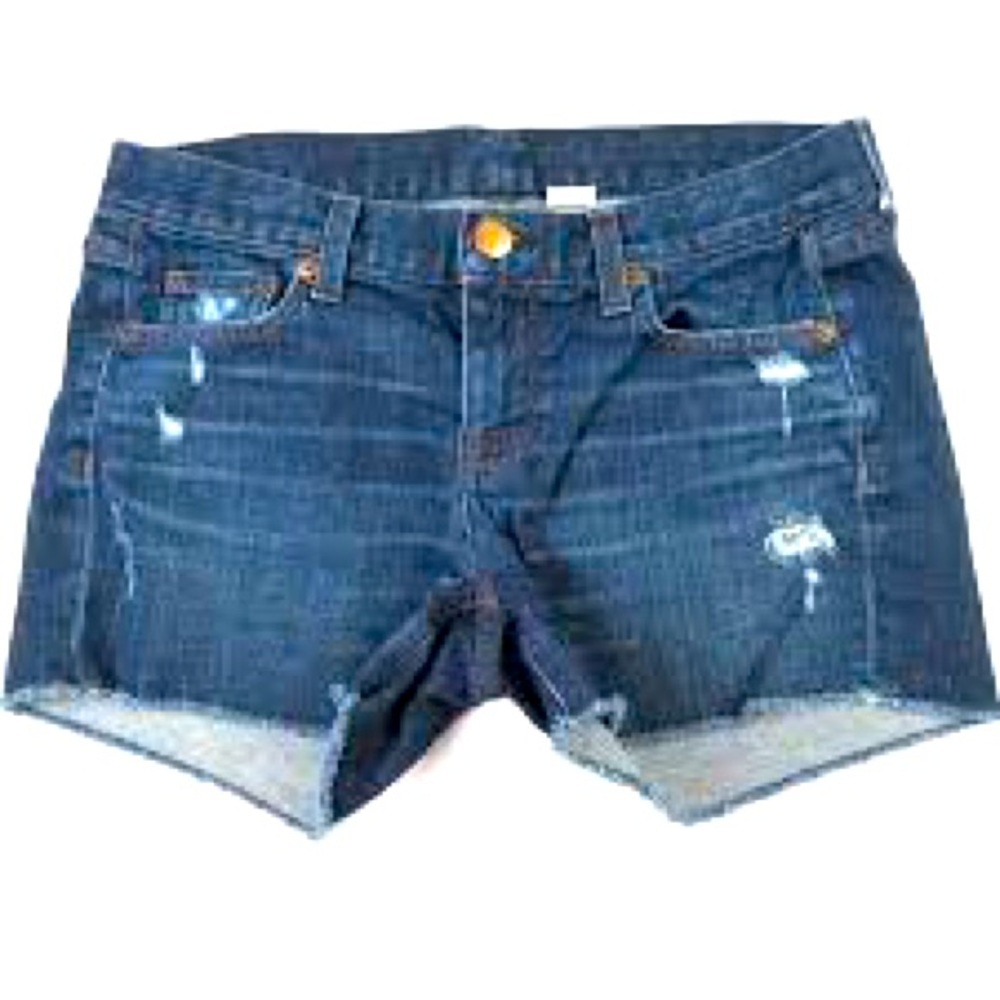 J crew size 26 distressed stretch denim blue jean short mini 3.5” cutoff shorts